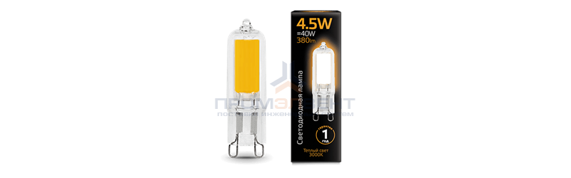 Лампа Gauss G9 AC220-240V 4.5W 380lm 3000K стекло LED 1/10/200