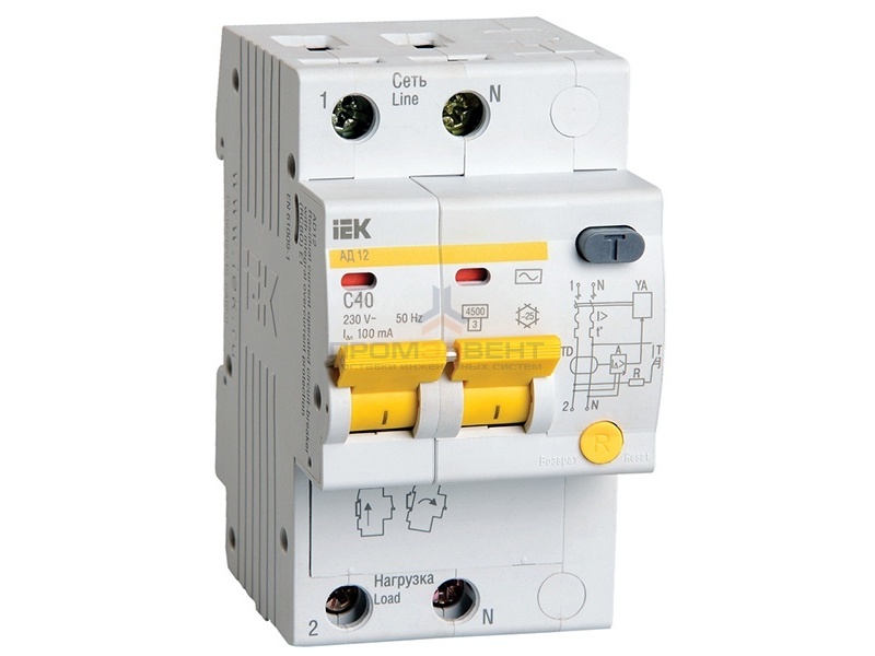 Дифференциальный автомат АД12 2Р 40А 100мА ИЭК