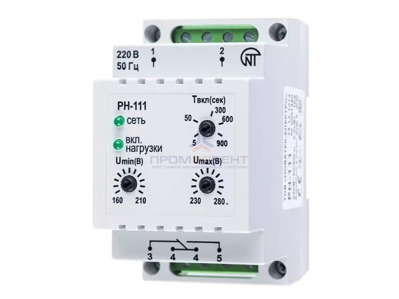 Реле напряжения РН-111 однофазное регулируемое 16А